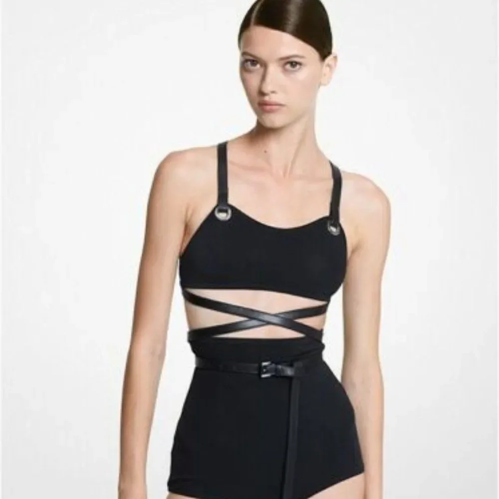 Michael Kors Women Brown Collection Swimsuit Crepe Belted Bikini Set Siz…